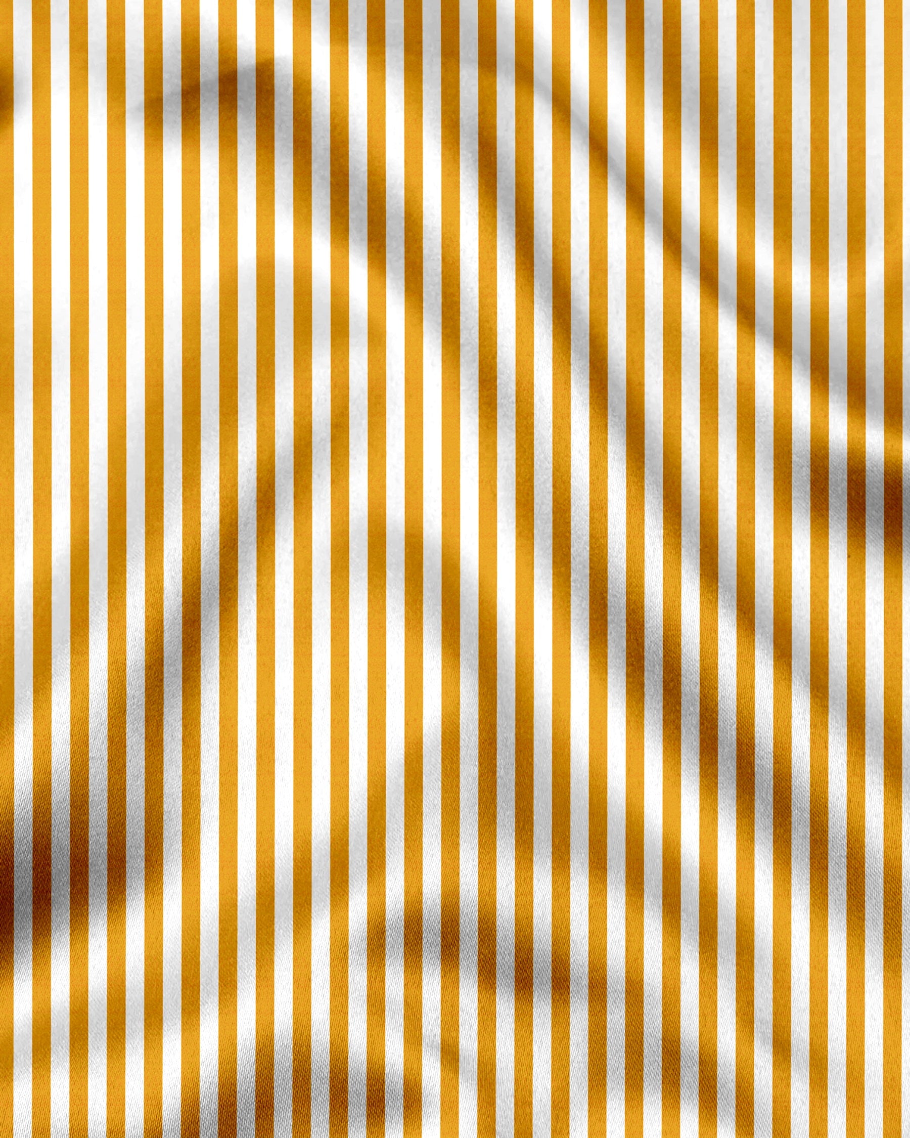 White and Mustard Yellow Candy Stripes Cotton Shirt