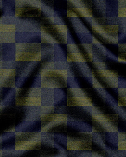 Cactus Green with Military Green and Moonlit Blue Rectangle Jacquard Checks Premium Egyptian Giza Cotton Shirt