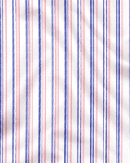 White with Coral Pink and Limoges Blue Pinstripes Designer Cotton Shirt