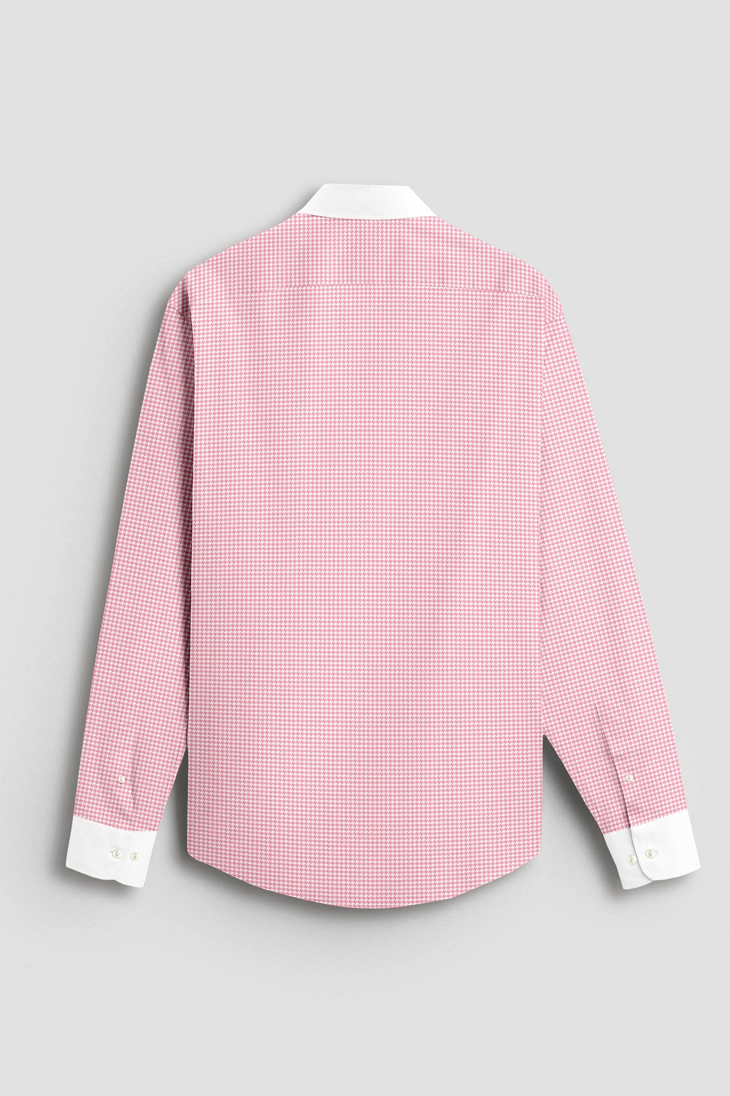 White and Petal Pink Hounds Tooth Checks Designer Cotton Shirt