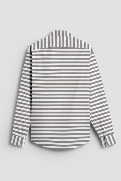 White and Charcoal Black Stripes Premium Cotton Shirt- Plus Size Shirts in India