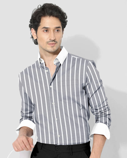 Mirage Gray and Flash White Chalk Stripes Designer Oxford Cotton Shirt