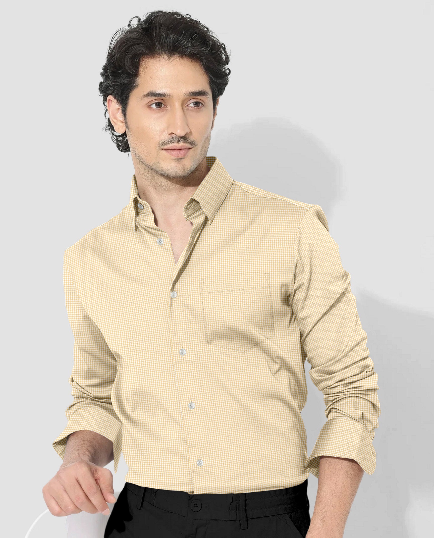 Lemonade and White Ninja Shuriken Printed Cotton Shirt