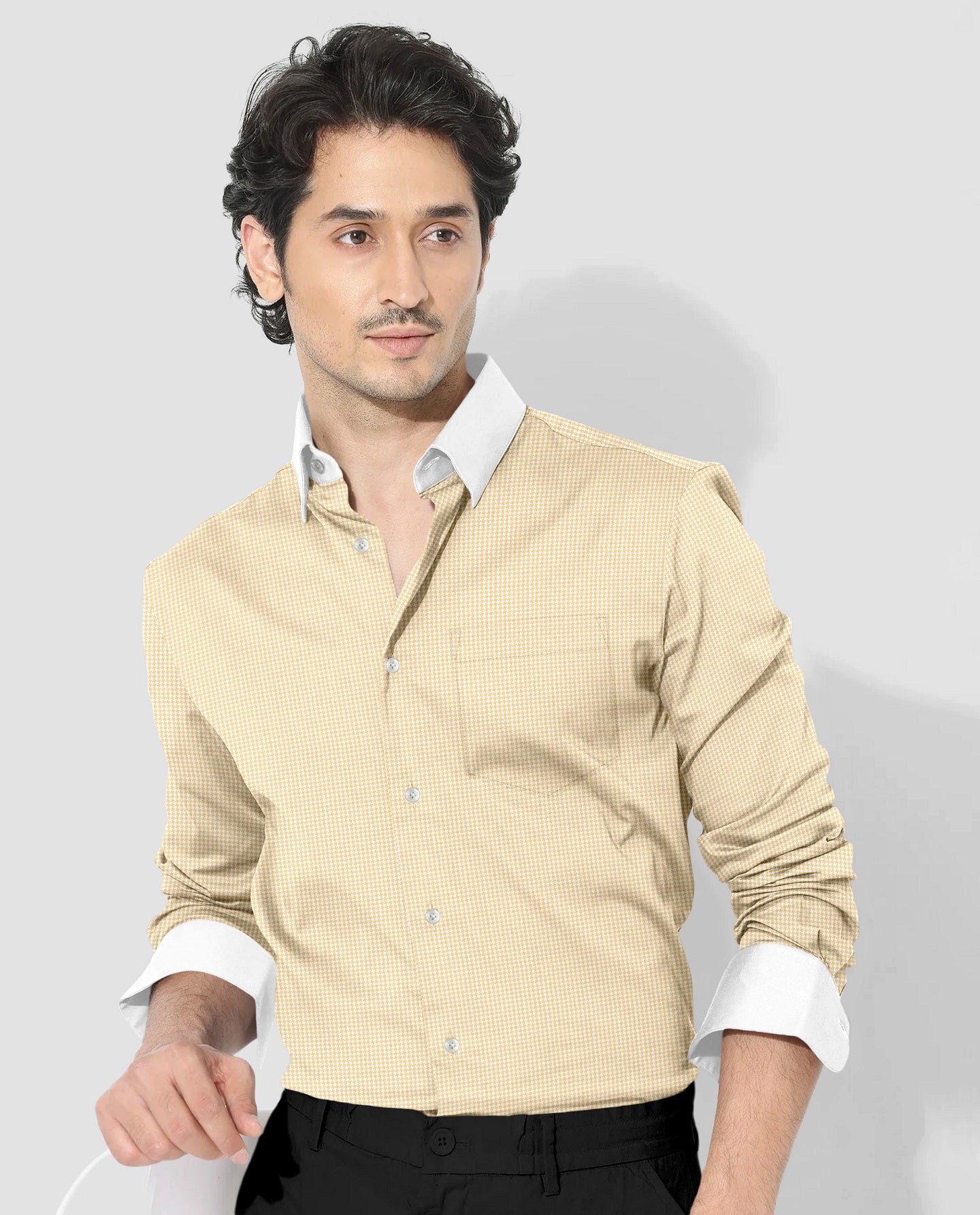 Lemonade and White Ninja Shuriken Printed Designer Cotton Shirt