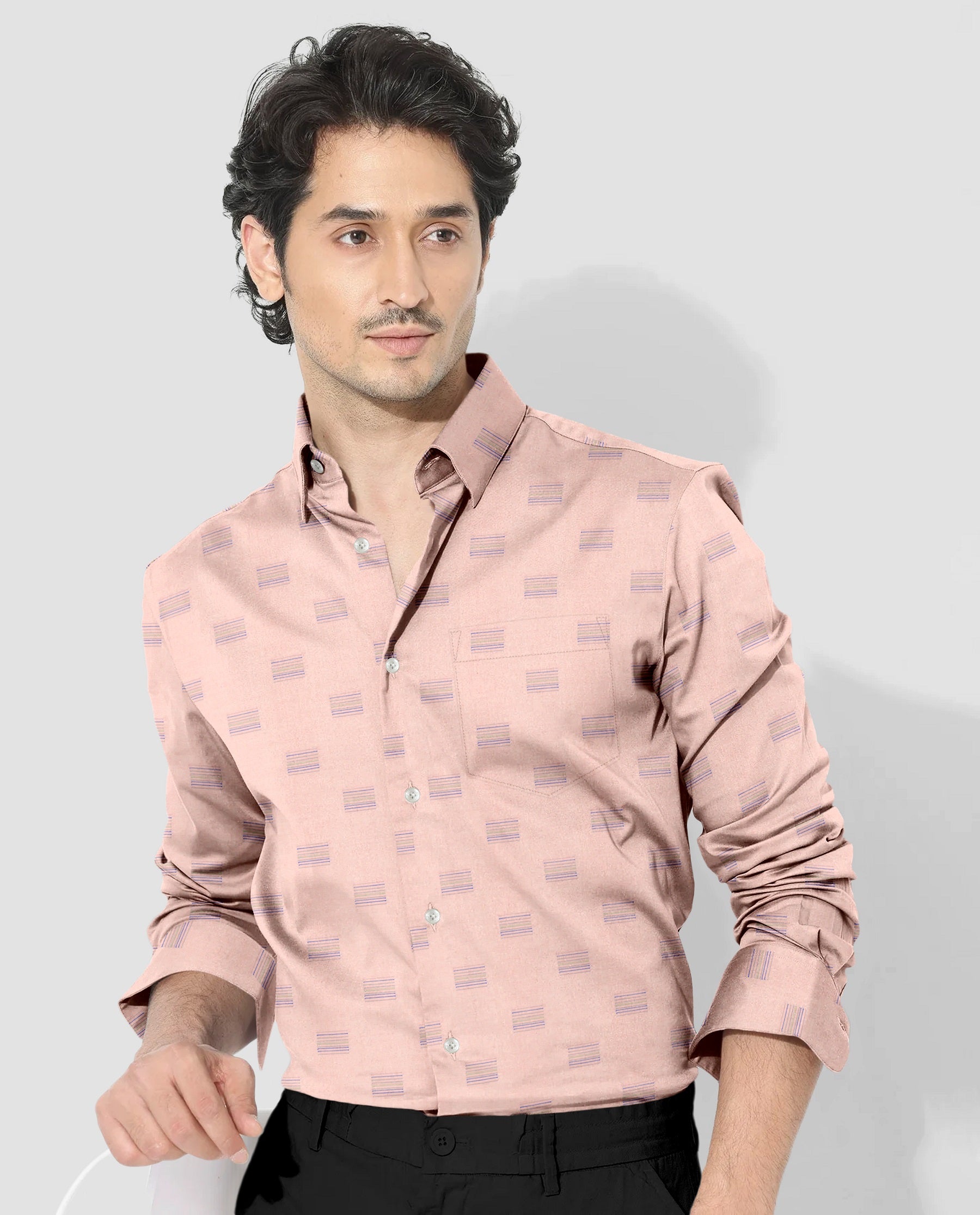 Tawny Peach Multicolored Jacquard Print Premium Egyptian Giza Cotton Shirt