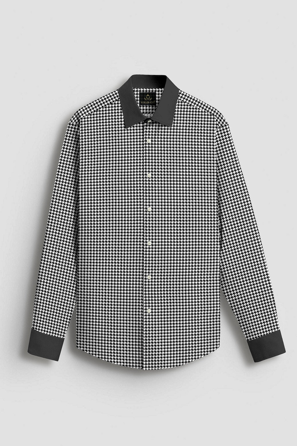White and Jet Black Hounds Tooth Checks Designer Cotton Shirt