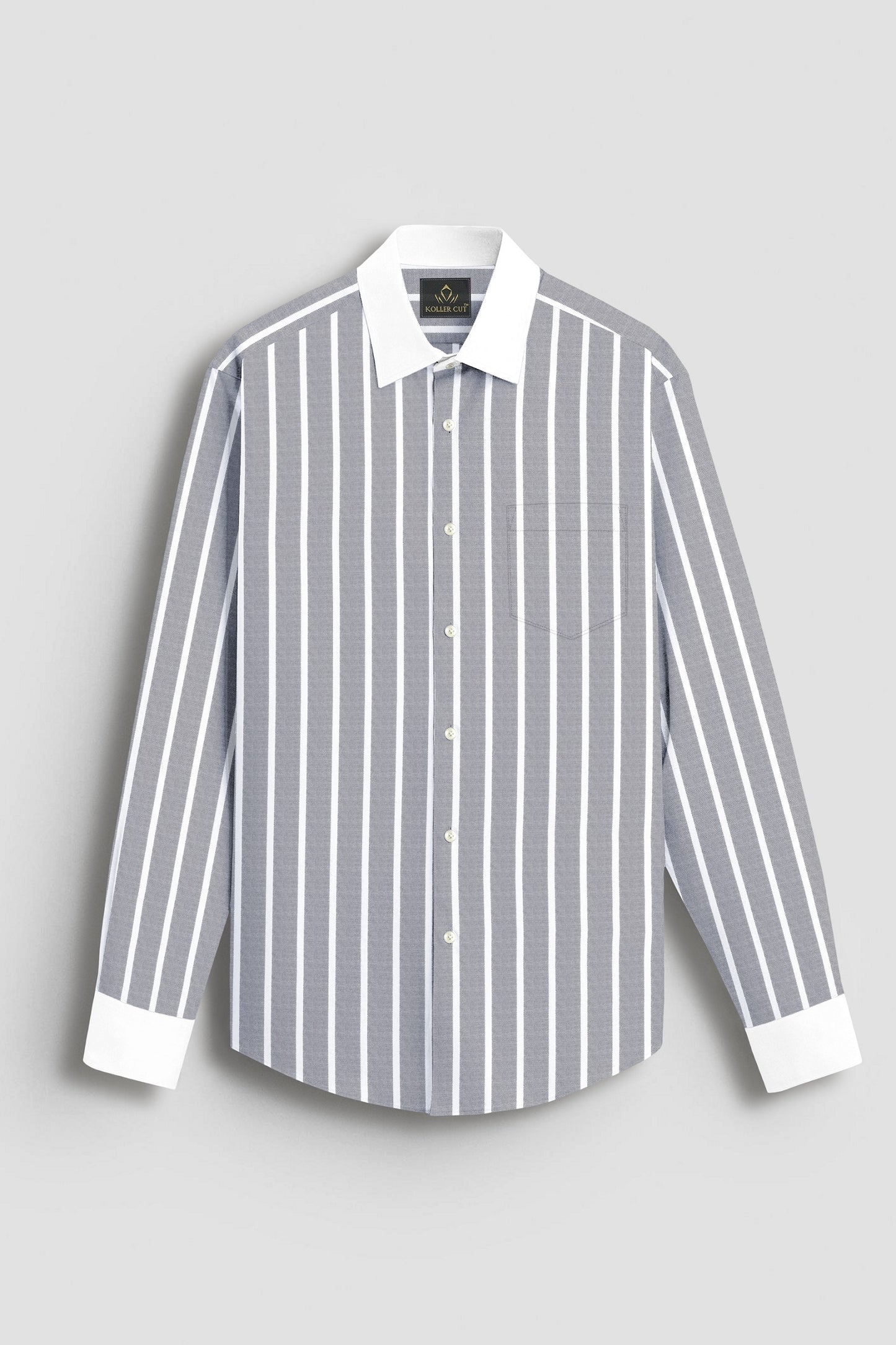 Mirage Gray and Flash White Chalk Stripes Designer Oxford Cotton Shirt