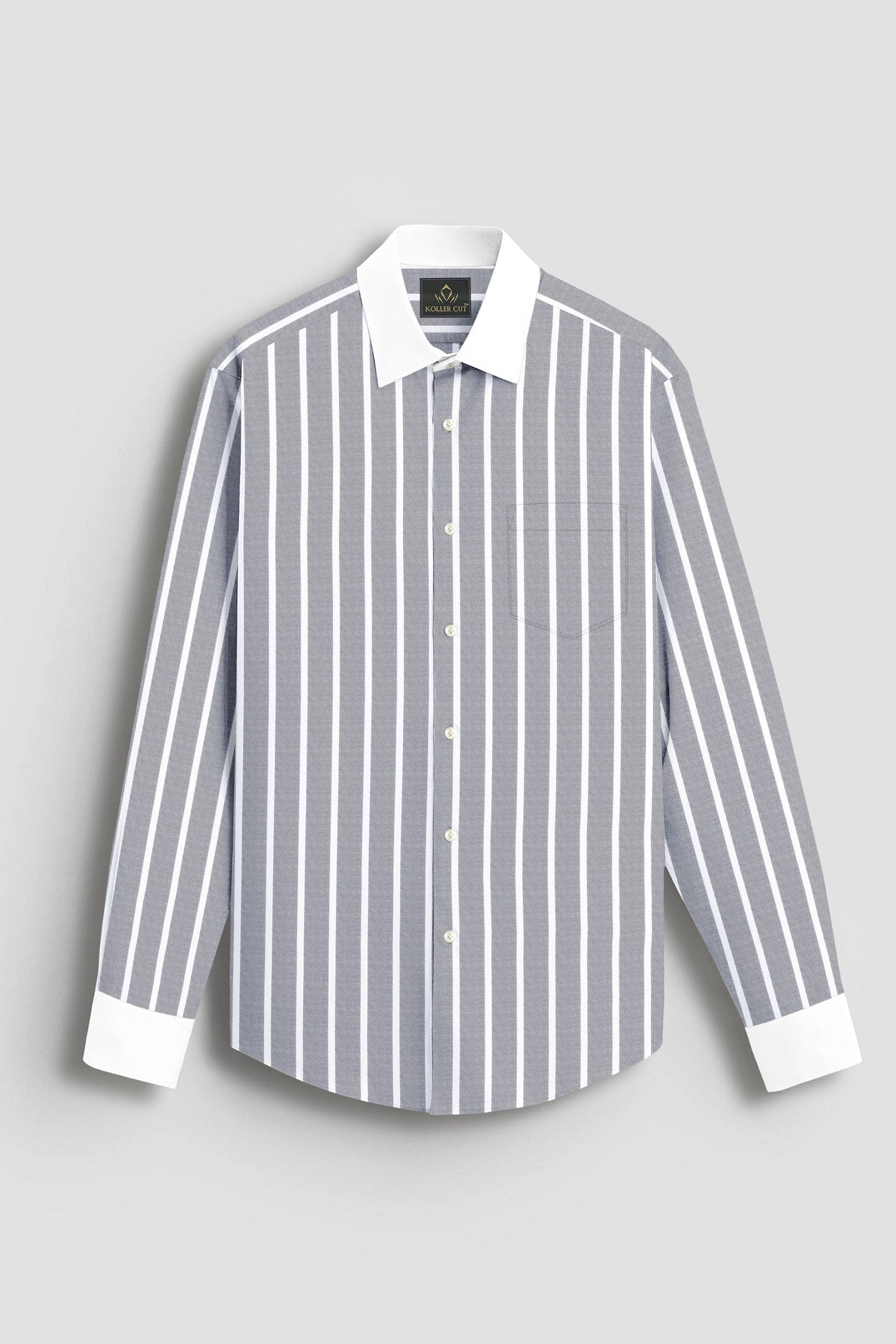 Mirage Gray and Flash White Chalk Stripes Designer Oxford Cotton Shirt