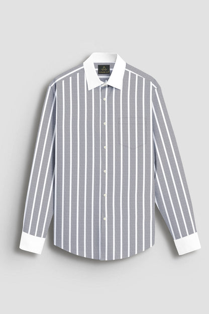 Mirage Gray and Flash White Chalk Stripes Designer Oxford Cotton Shirt