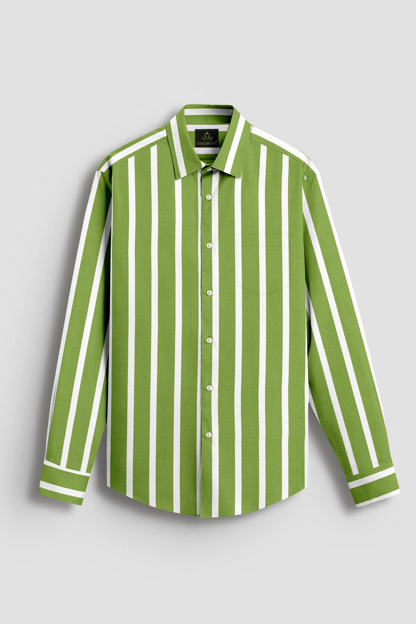 Kiwi Green and White Wide Chalk Stripes Cotton Shirt