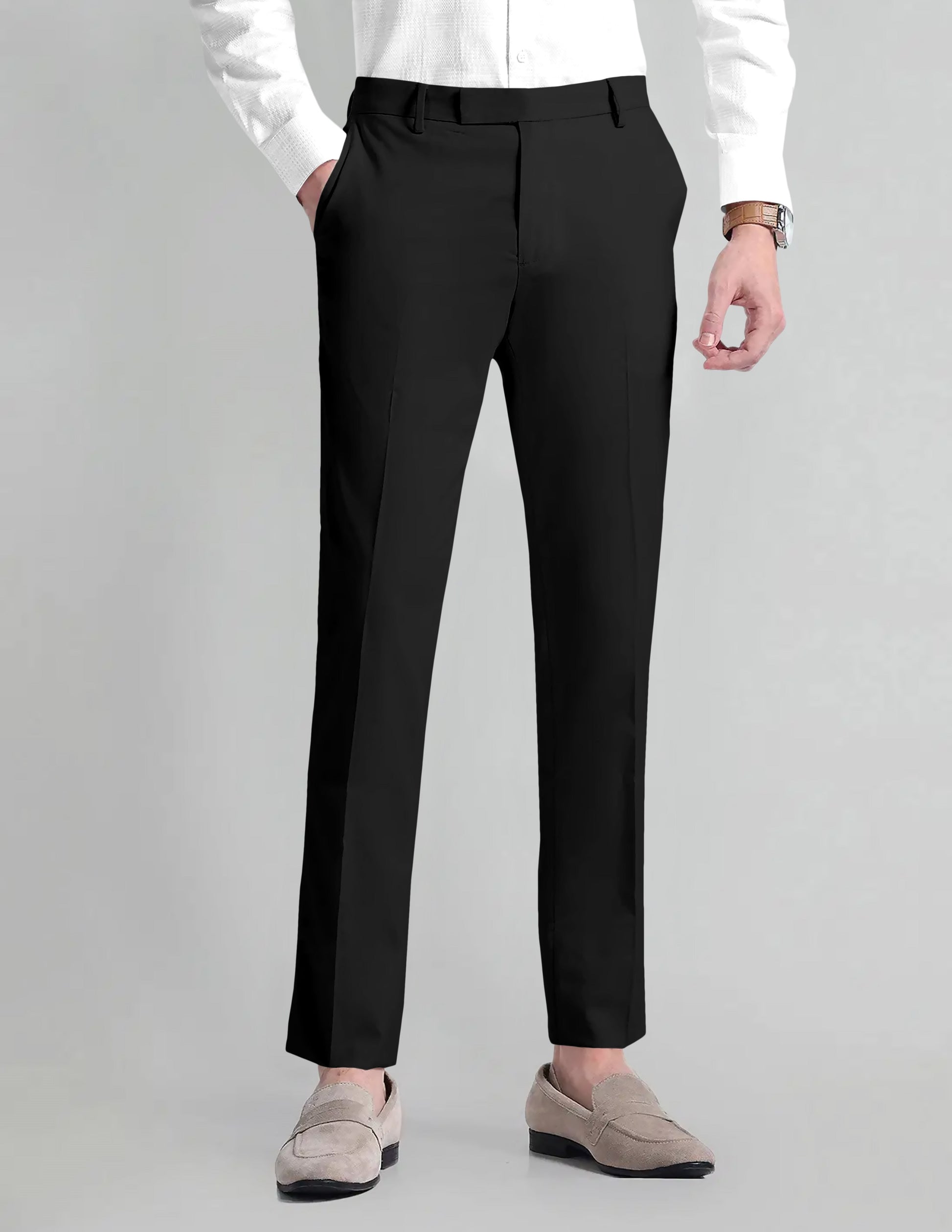 Jade Black Solid Wool Blend Pant