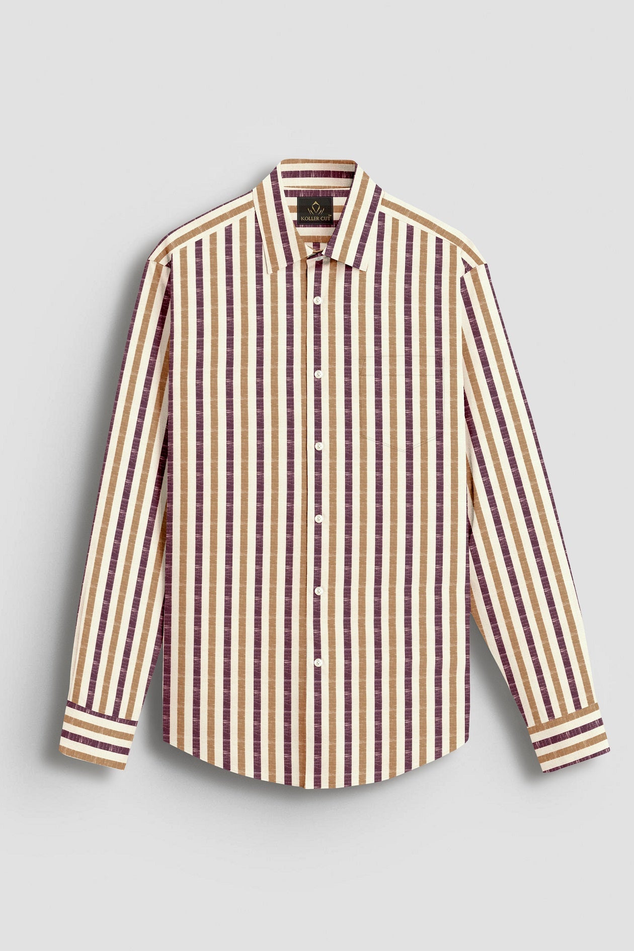 Beige with Wine and Antler Brown Multitrack Stripes Cotton Linen Shirt