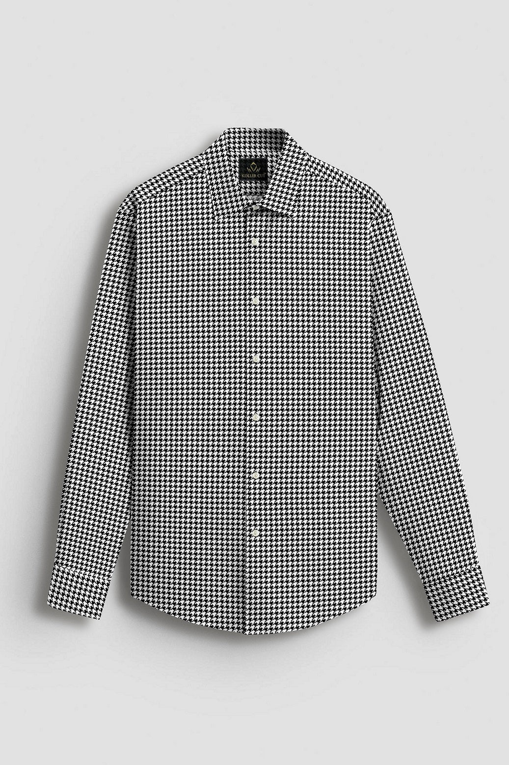 White and Jet Black Hounds Tooth Checks Cotton Shirt