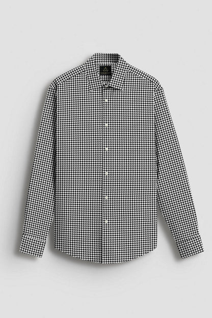 White and Jet Black Hounds Tooth Checks Cotton Shirt