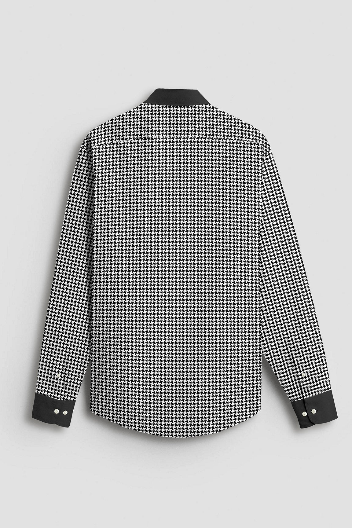 White and Jet Black Hounds Tooth Checks Designer Cotton Shirt