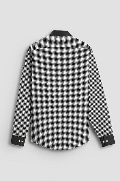 White and Jet Black Hounds Tooth Checks Designer Cotton Shirt