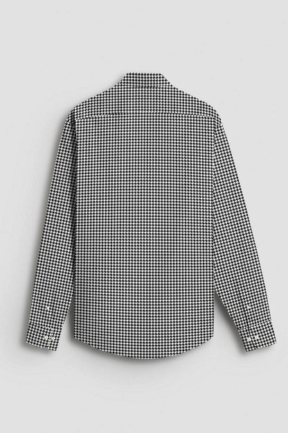 White and Jet Black Hounds Tooth Checks Cotton Shirt