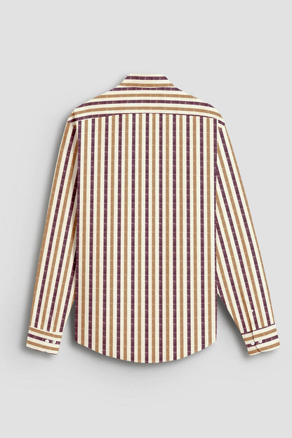 Beige with Wine and Antler Brown Multitrack Stripes Cotton Linen Shirt