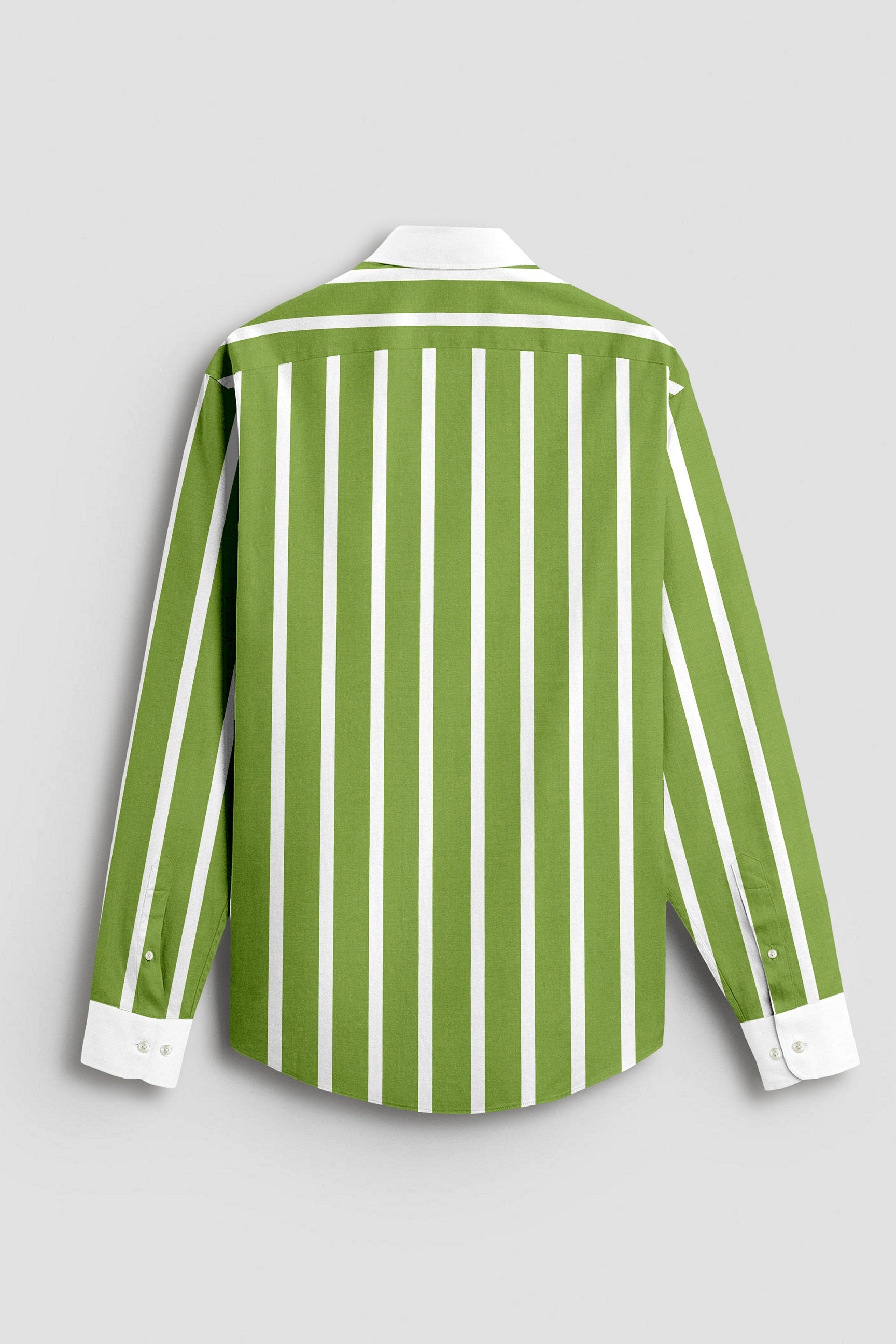 Kiwi Green and White Wide Chalk Stripes Designer Cotton Shirt