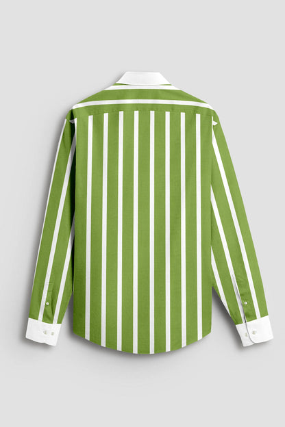 Kiwi Green and White Wide Chalk Stripes Designer Cotton Shirt