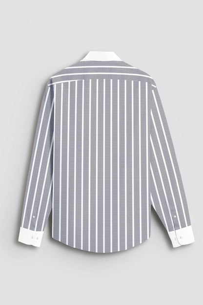 Mirage Gray and Flash White Chalk Stripes Designer Oxford Cotton Shirt