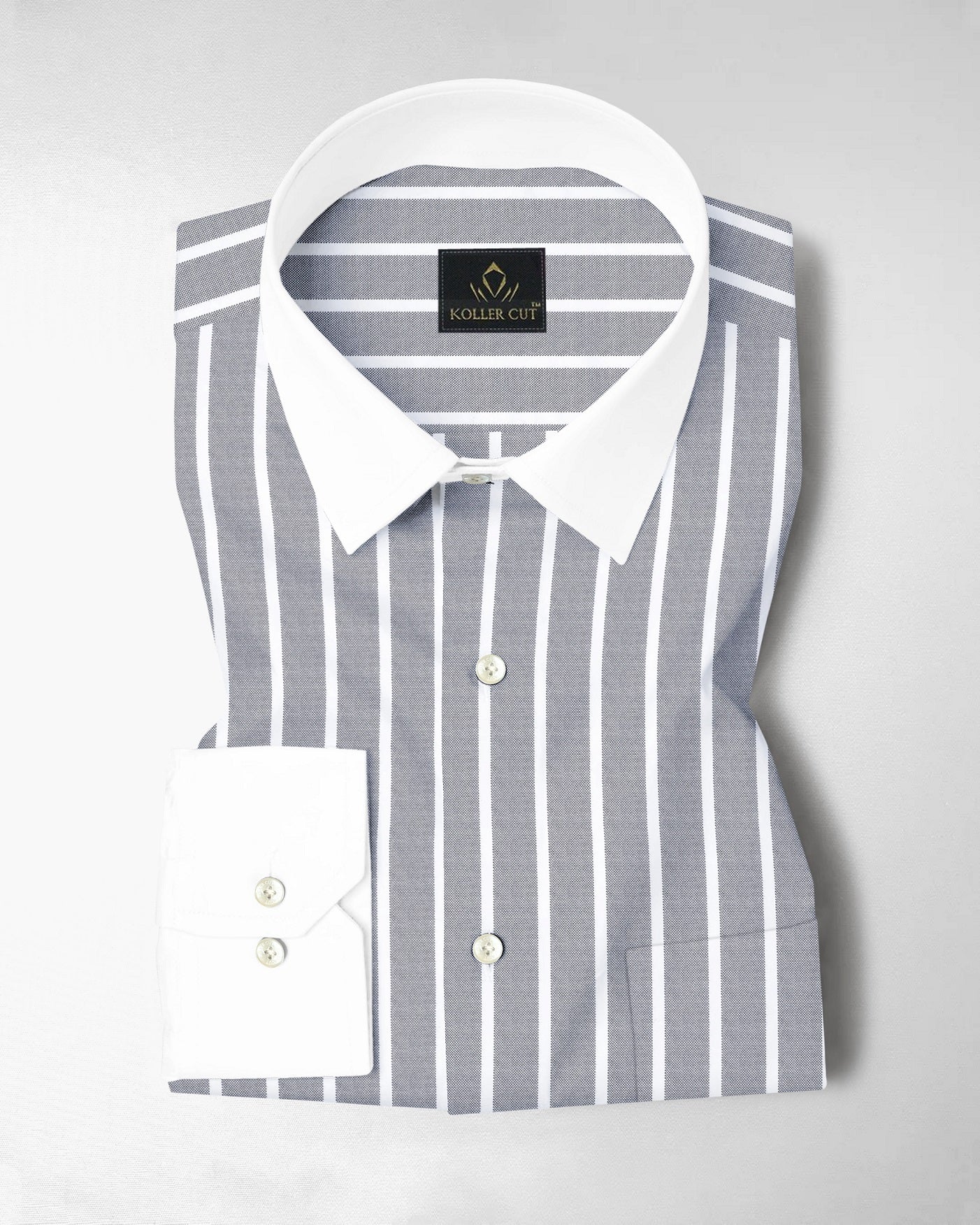 Mirage Gray and Flash White Chalk Stripes Designer Oxford Cotton Shirt