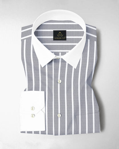 Mirage Gray and Flash White Chalk Stripes Designer Oxford Cotton Shirt
