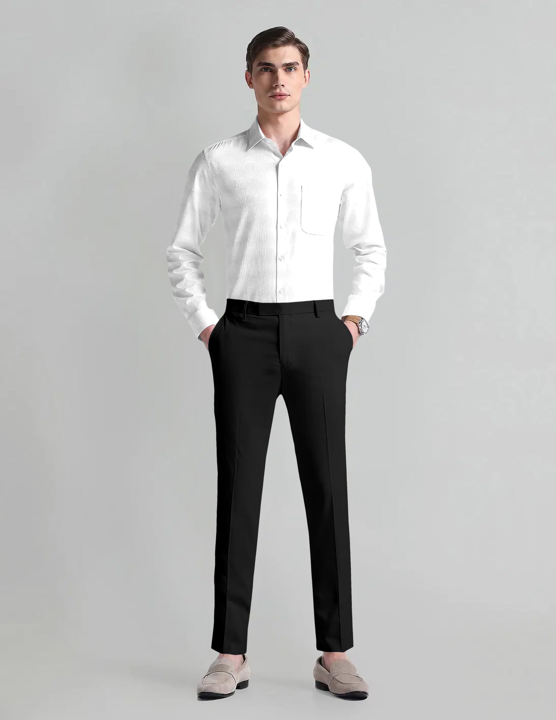 Jade Black Solid Wool Blend Pant