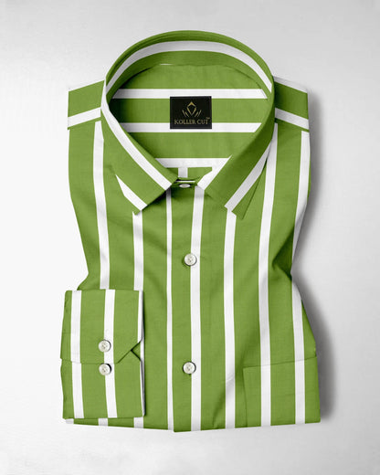 Kiwi Green and White Wide Chalk Stripes Cotton Shirt