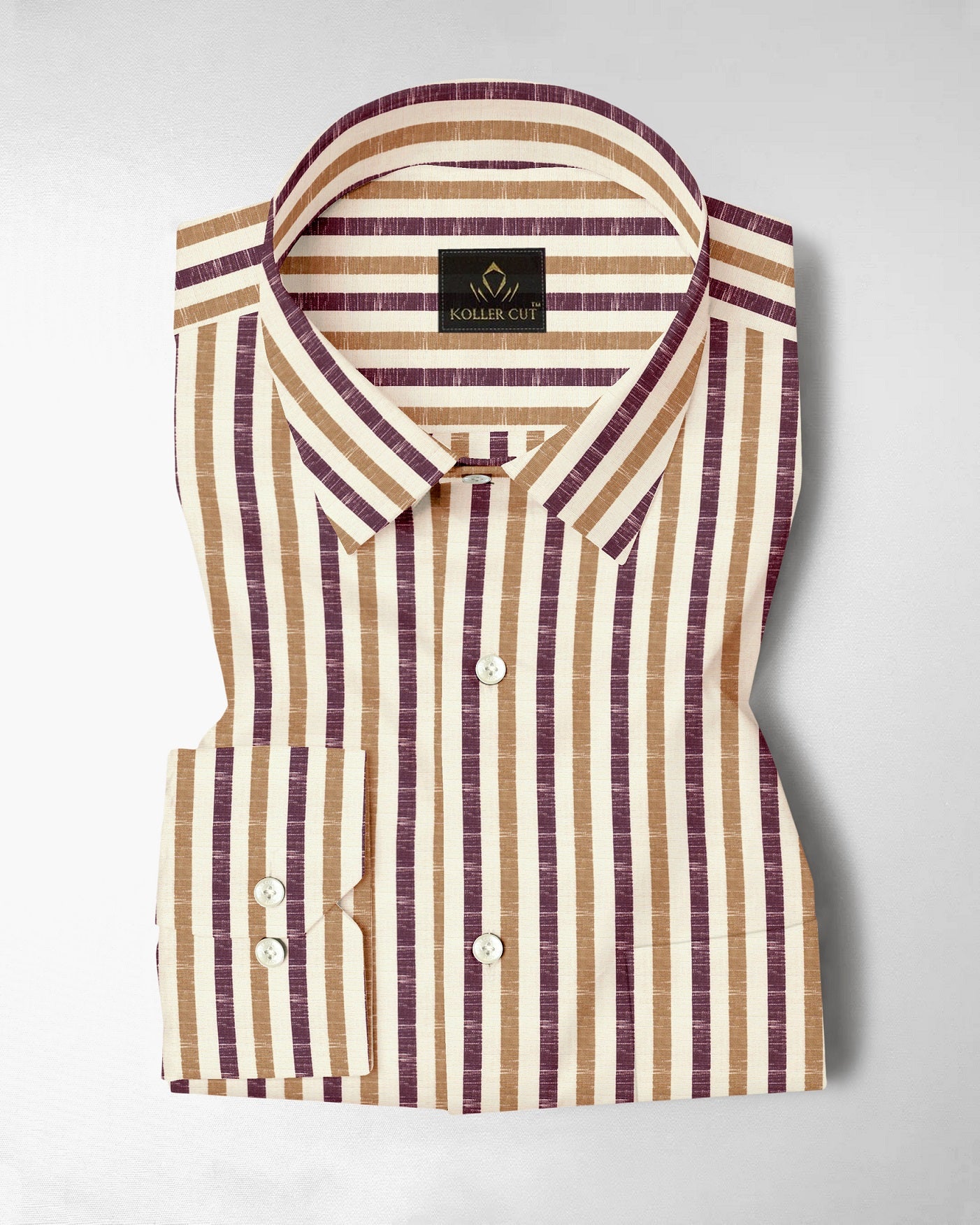 Beige with Wine and Antler Brown Multitrack Stripes Cotton Linen Shirt