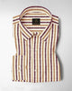 Beige with Wine and Antler Brown Multitrack Stripes Cotton Linen Shirt