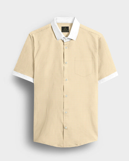 Lemonade and White Ninja Shuriken Printed Designer Cotton Shirt