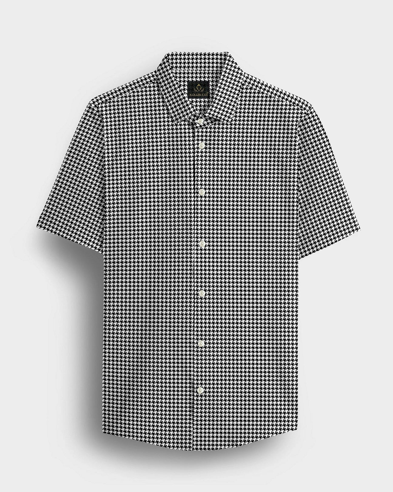 White and Jet Black Hounds Tooth Checks Cotton Shirt