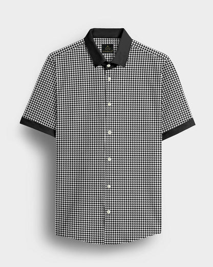 White and Jet Black Hounds Tooth Checks Designer Cotton Shirt