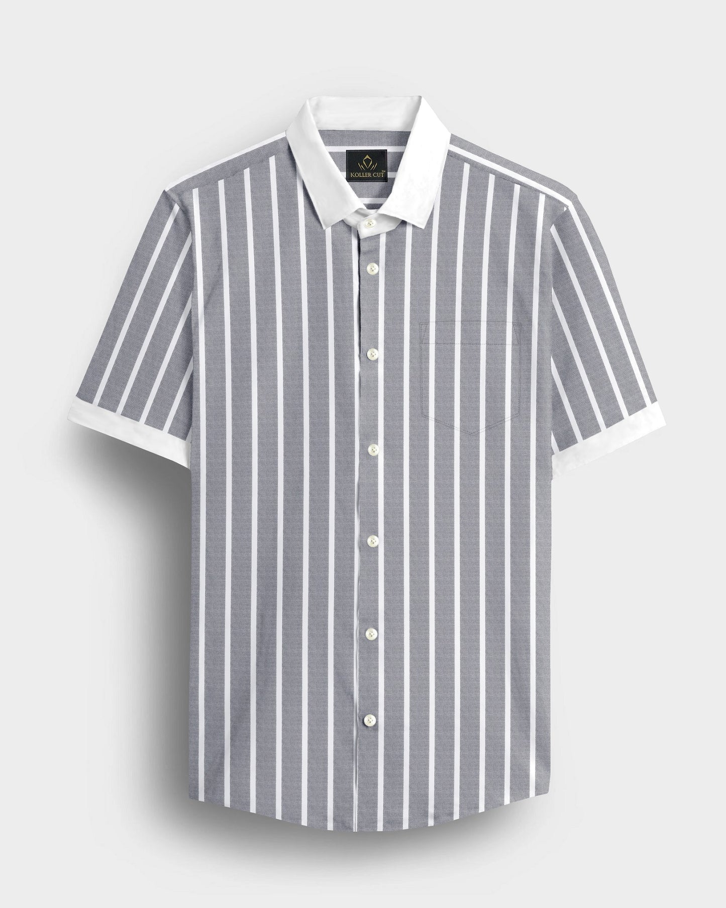 Mirage Gray and Flash White Chalk Stripes Designer Oxford Cotton Shirt