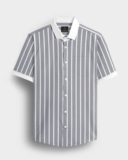 Mirage Gray and Flash White Chalk Stripes Designer Oxford Cotton Shirt