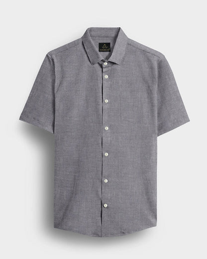 Gray short-sleeve shirt on a light gray background-Ebony Black Plain Oxford Cotton Formal Shirt