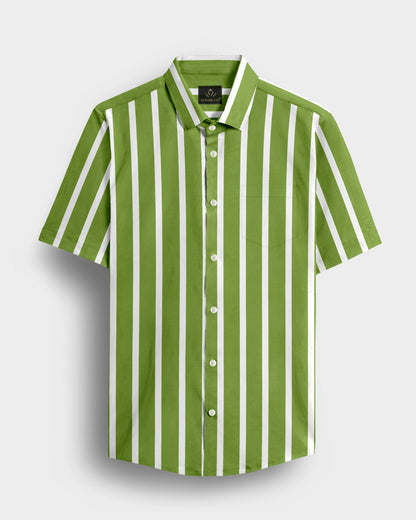 Kiwi Green and White Wide Chalk Stripes Cotton Shirt