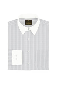 Fog Gray and White Pinstripes Designer Giza Cotton Shirt