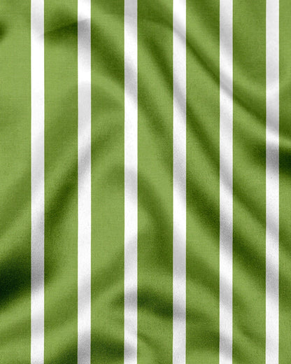 Kiwi Green and White Wide Chalk Stripes Designer Cotton Shirt