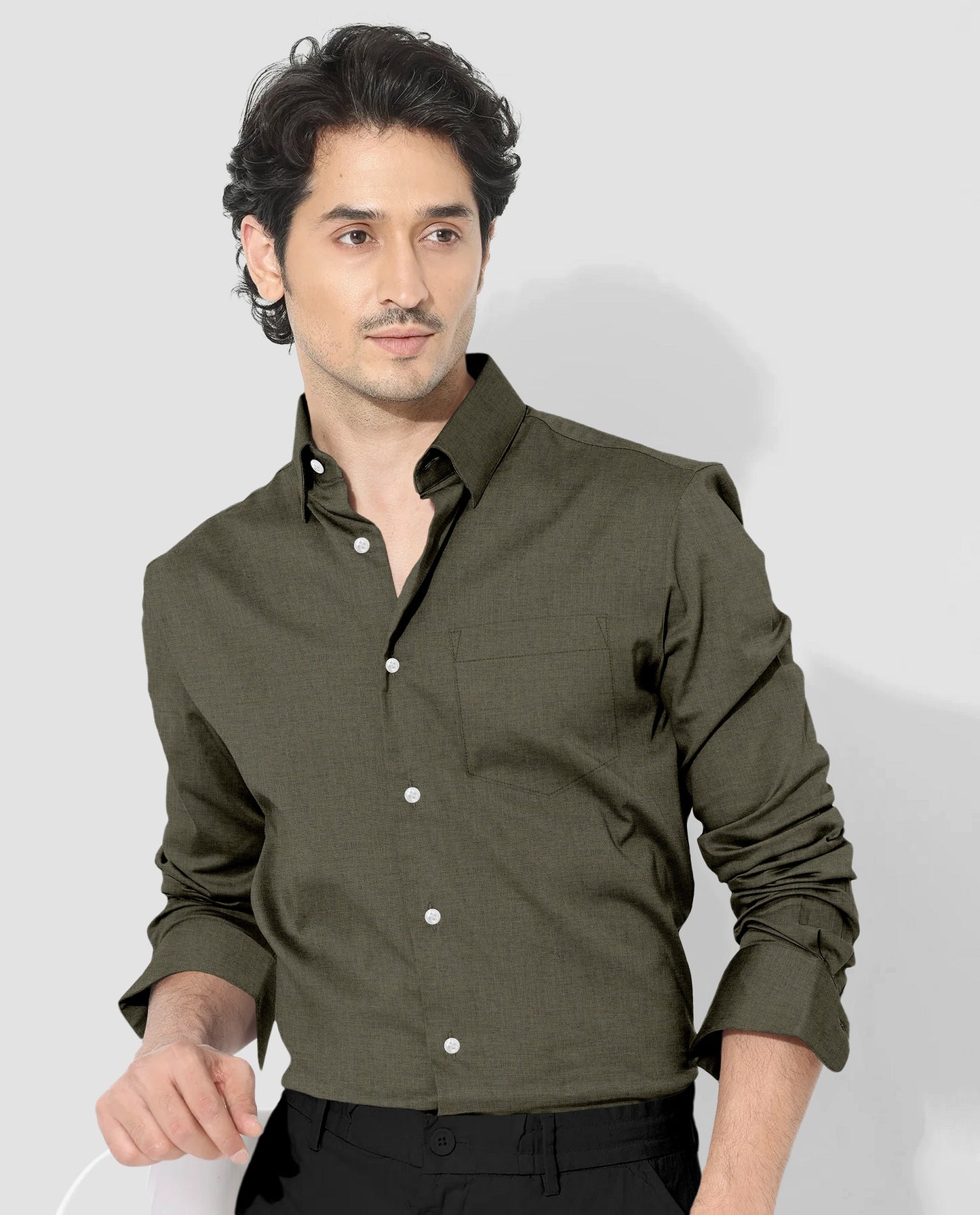 Moss Green Cotton Linen Shirt-Buy Plus size Shirts in India 