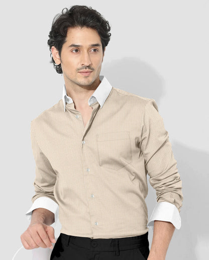 Frappe Brown and White Ninja Shuriken Printed Designer Cotton Shirt