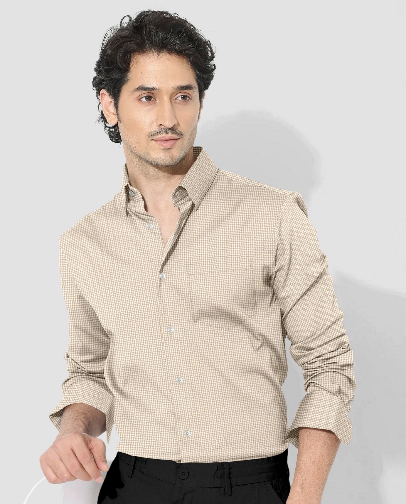 Frappe Brown and White Ninja Shuriken Printed Cotton Shirt