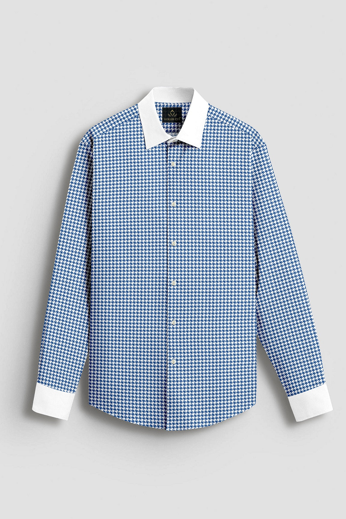 White and Baleine Blue Hounds Tooth Checks Designer Cotton Shirt