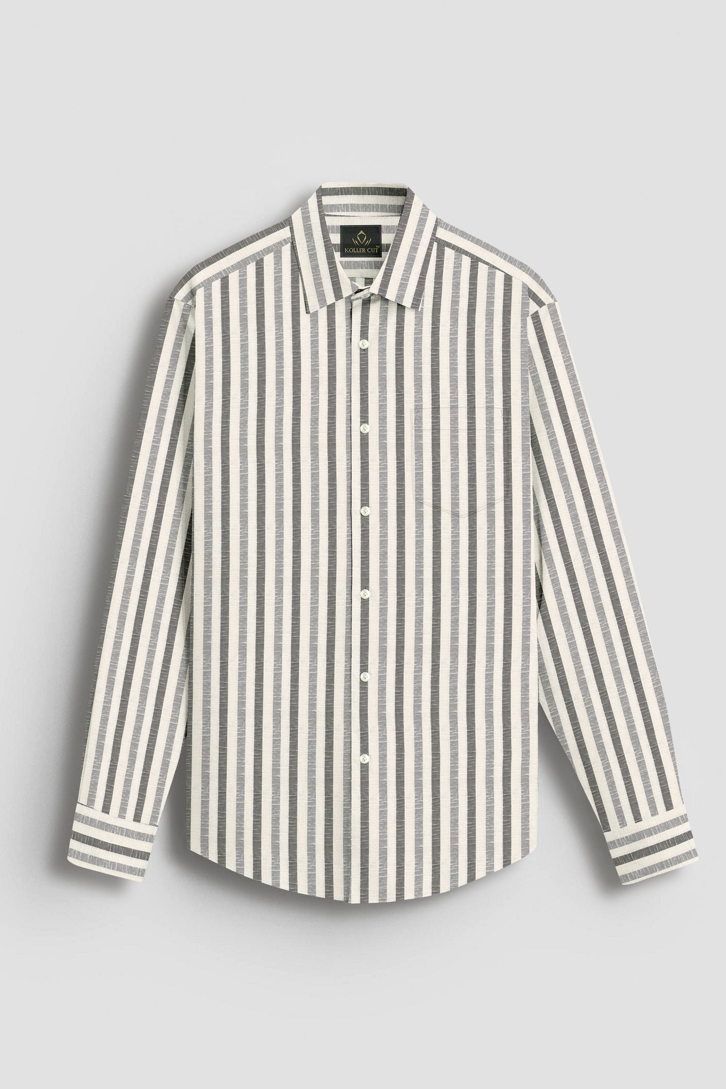 Beige with Cilantro Green and Titanium Gray Multitrack Stripes Cotton Linen Shirt