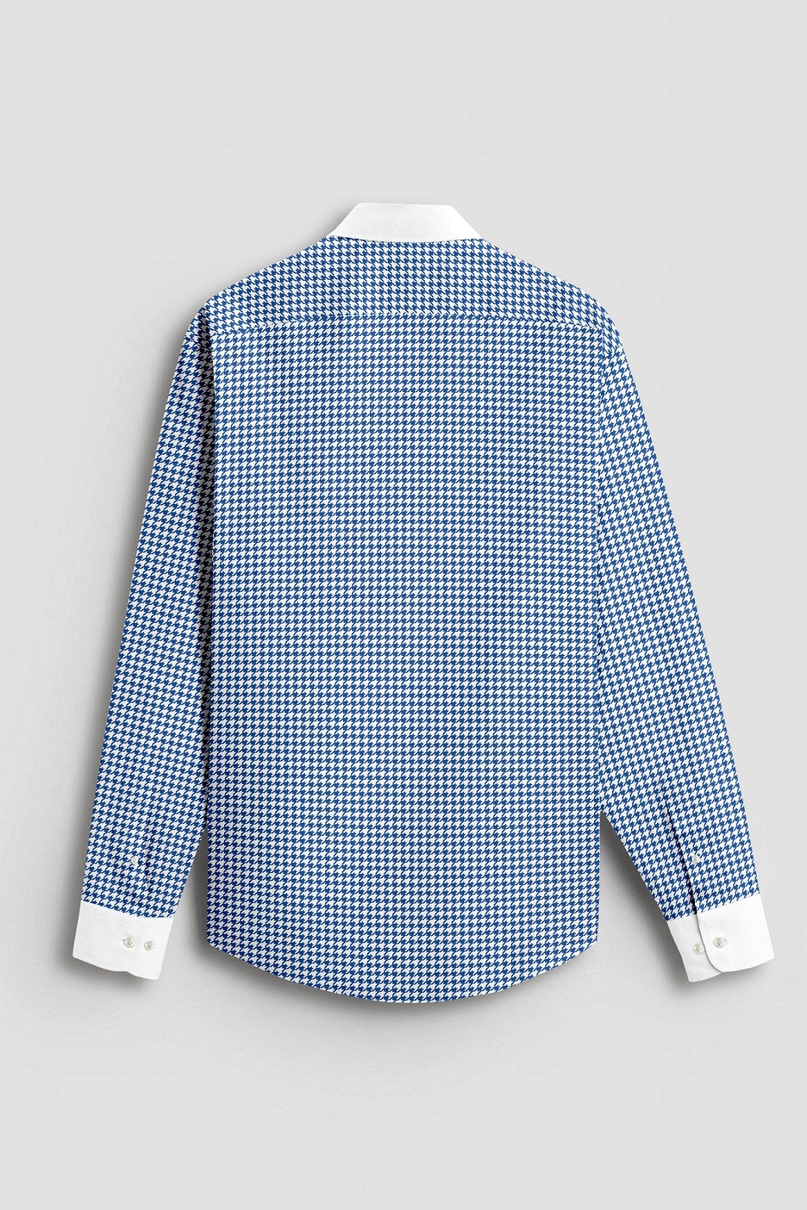 White and Baleine Blue Hounds Tooth Checks Designer Cotton Shirt