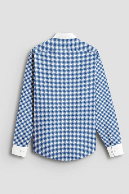 White and Baleine Blue Hounds Tooth Checks Designer Cotton Shirt