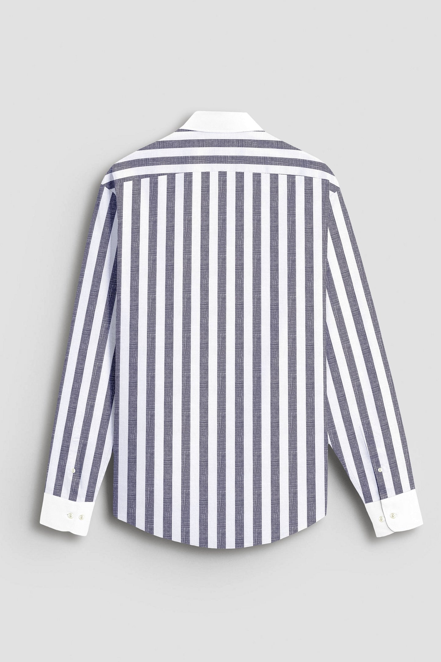 Porpoise Grey and Bright White Awning Stripes Designer Cotton Linen Shirt
