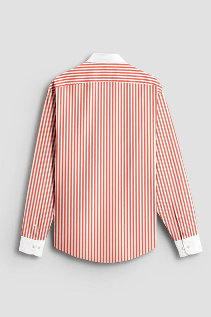 White and Celosia Orange Candy Stripes Designer Cotton Shirt