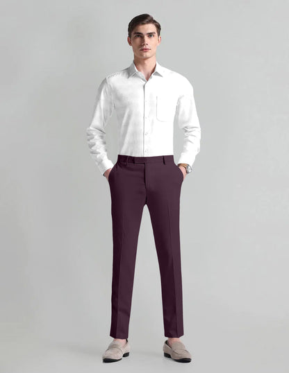 Wine Purple Solid Wool Blend Pant